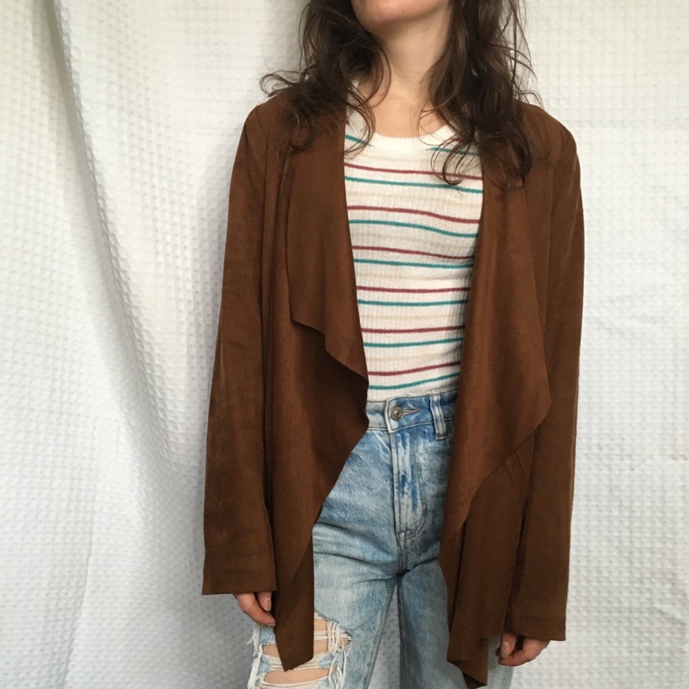 Zara Basic Suede Brown Waterfall Jacket Size Larg… - image 2